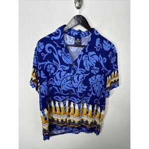 Corona Shirt Mens L Blue Bottles of Beer Hawaiian Print Button Up Camp